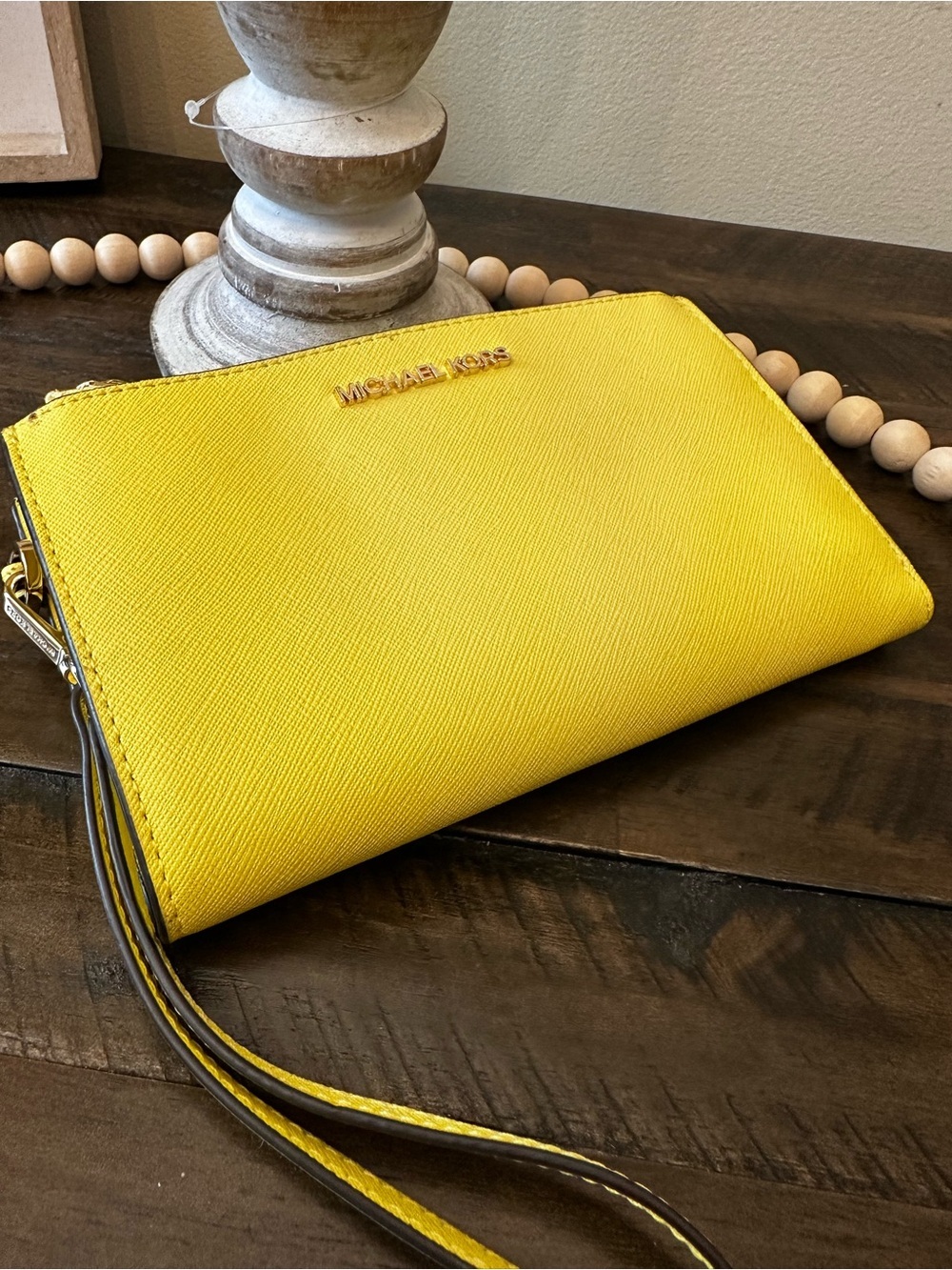 Michael Kors Bright sunshine Yellow staffino Leather Wristlet Clutch